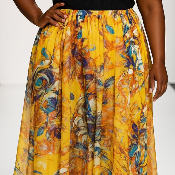Floral print Maxi Skirt - Plus size. - Picture 2 of 4